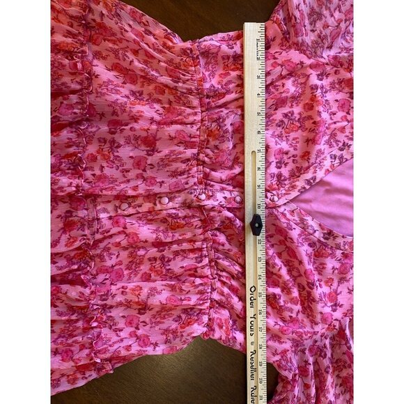 Taylor Pink Floral Print Dress 12 V-Neck Button Front Tiered Midi Lined Artsy - Picture 12 of 15